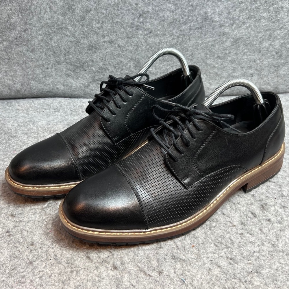 Perry Ellis Portfolio Mens Black Perforated Cap Toe Dress Shoes Oxfords Size 9